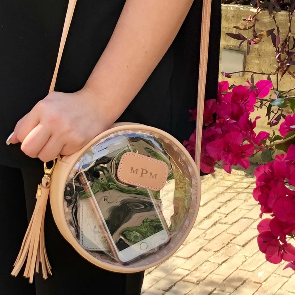Jon Hart Transparent Round Crossbody Bag with Tan Details